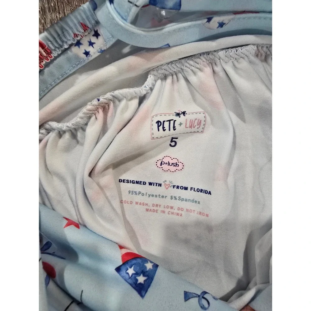 Pete + Lucy Girls 4th of July Patriotic Dress Firework Milk Silk Blue Size 5 NWT